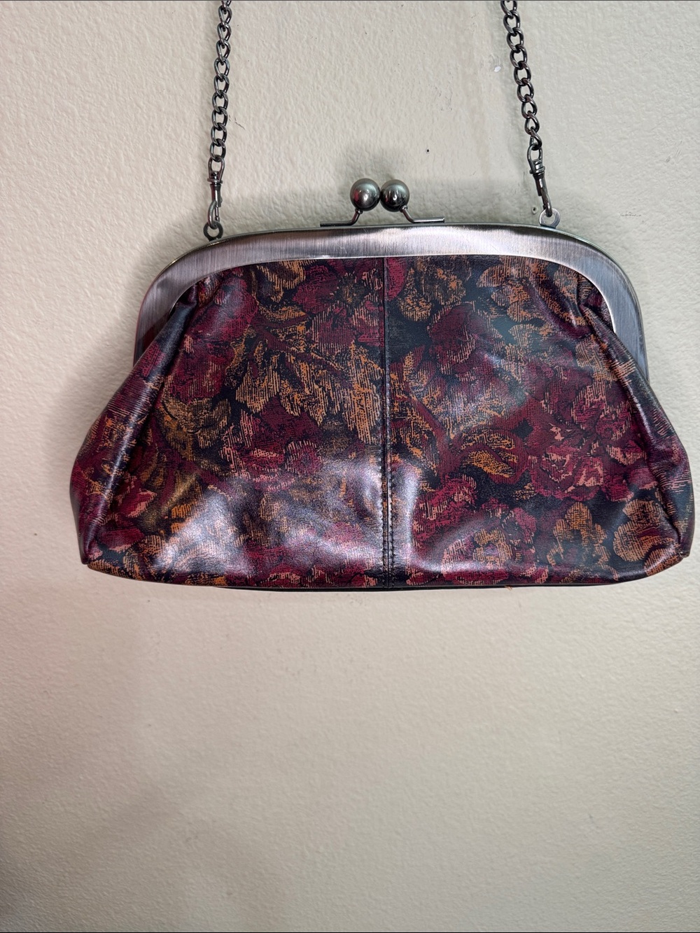 Patricia Nash Burgundy and Gold Floral Frame Clutch